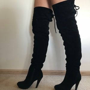 Aldo Tall Black Suede High Heeled Boots